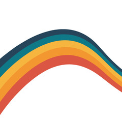 Smooth curved rainbow band arcs, isolated. Simple retro design, vibrant spectrum colors flowing in gentle wave pattern. Minimalist 1970s aesthetic with harmonious vibe.
