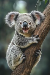 Adorable Koala Climbing Tree with Cute Expression Portrait of Australian Wildlife and Animal Conservation : Generative AI