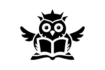 Fototapeta premium Adorable owl with a crown holding an open book, ideal for promoting literacy awareness, World Book Day, reading programs, and educational materials
