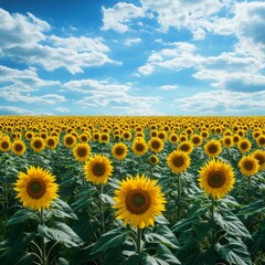 Obraz premium image of a sprawling sunflower field under a brilliant midday sky isolated on a plain background