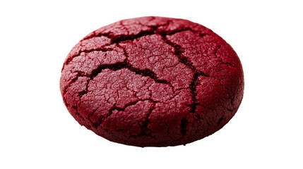 Red velvet cookie with cracked top texture on black background, cut out transparent
