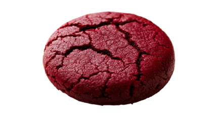 Red velvet cookie with cracked top texture on black background, cut out transparent