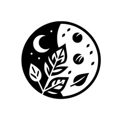 Black and White Moon & Leaf Logo Design
