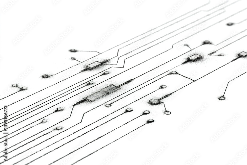 Poster circuit board design demonstrating intricate patterns and connections in a modern technology context