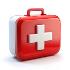 Red First Aid Kit Case with White Cross