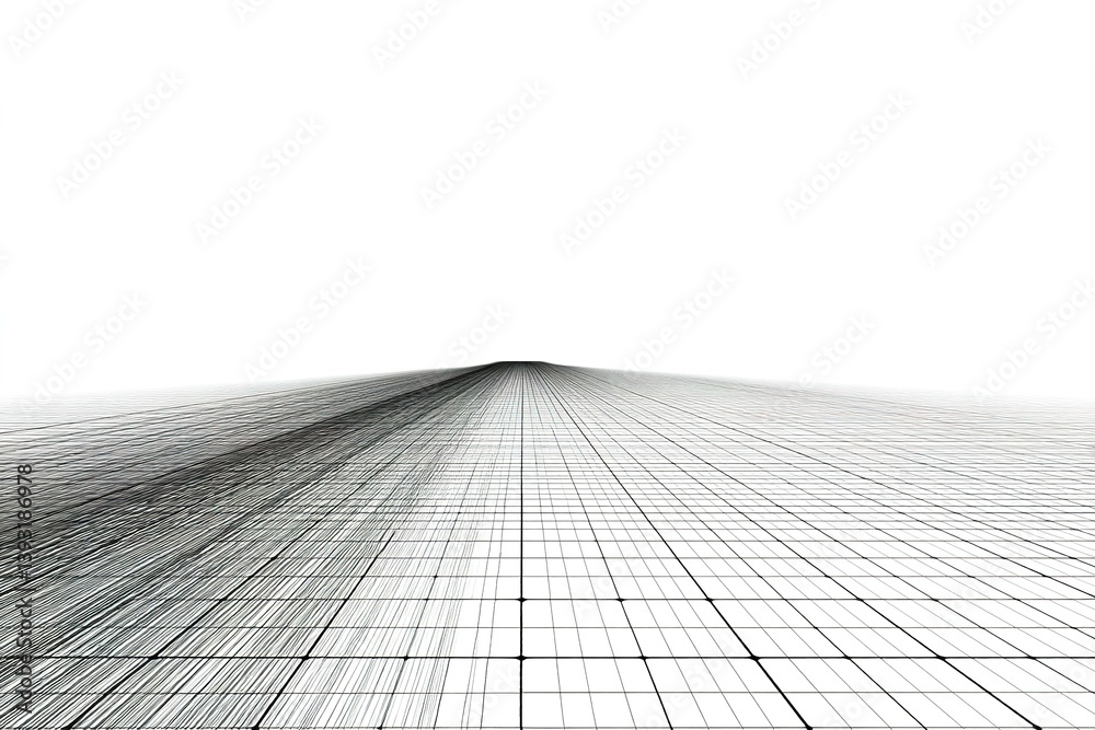 Poster perspective lines extend into the distance on a minimalist background, creating depth and an infinit