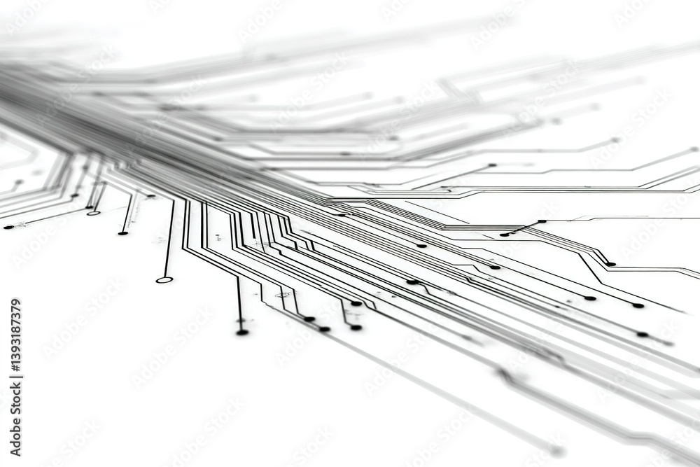 Poster close view of intricate circuit board design showcasing paths and connections in a modern technology