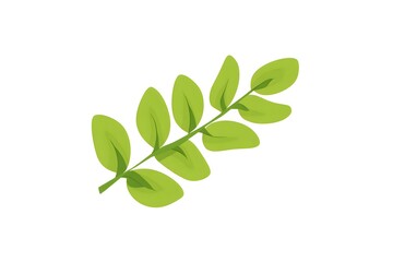 Whole Sprig of Green Leaves in Flat Vector Illustration Style
