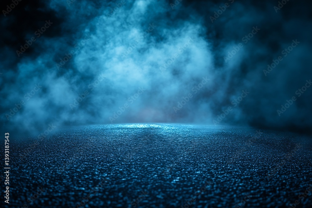 Poster mystical blue smoke on dark asphalt creating an atmospheric stage background for dramatic visuals : 
