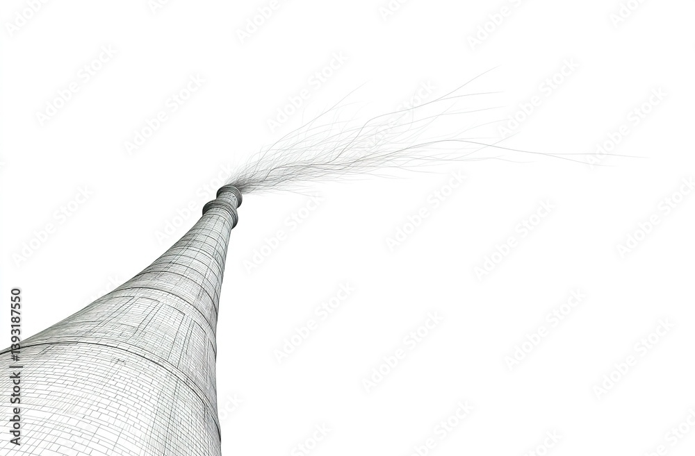Poster unique abstract representation of a tall structure with intricate lines and forms against a white ba