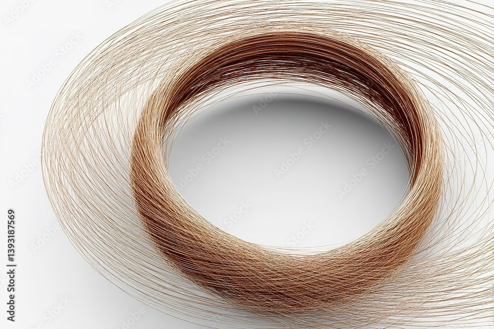 Poster artistic arrangement of fine strands creating a circular design on a minimalist background