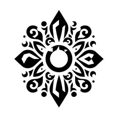 Geometric Gemstone Mandala - Black and White Vector Illustration