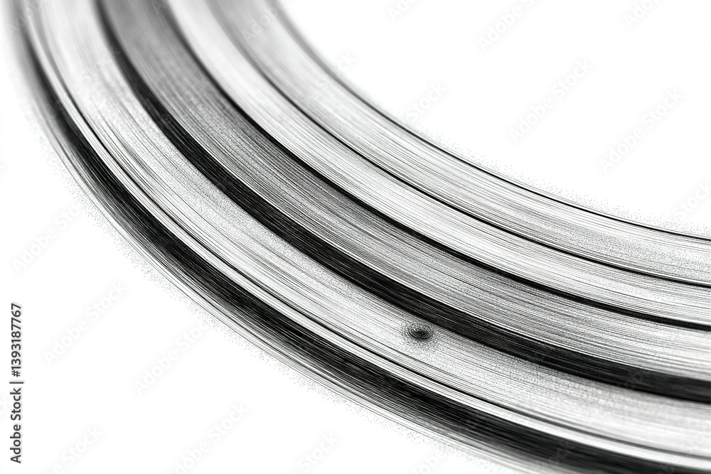 Poster abstract depiction of concentric black and white lines creating a swirling pattern in a minimalist s