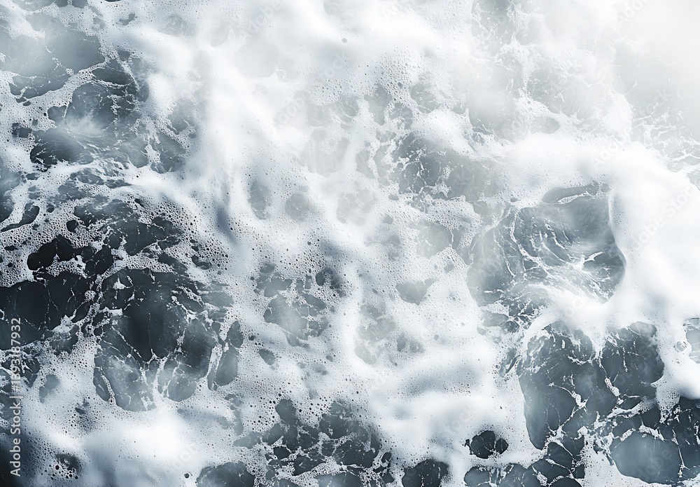 Aufkleber aerial view of ocean waves crashing with white foam and swirls turbulent sea surface detail : genera