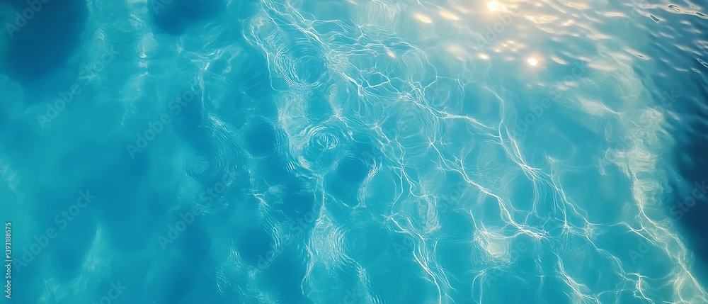 Poster sunlight reflecting on clear blue water surface abstract summer background with ripples and light fr