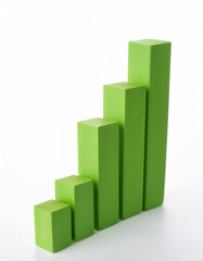 Green 3D bar graph isolated on white background. Growing business, success and improvement.