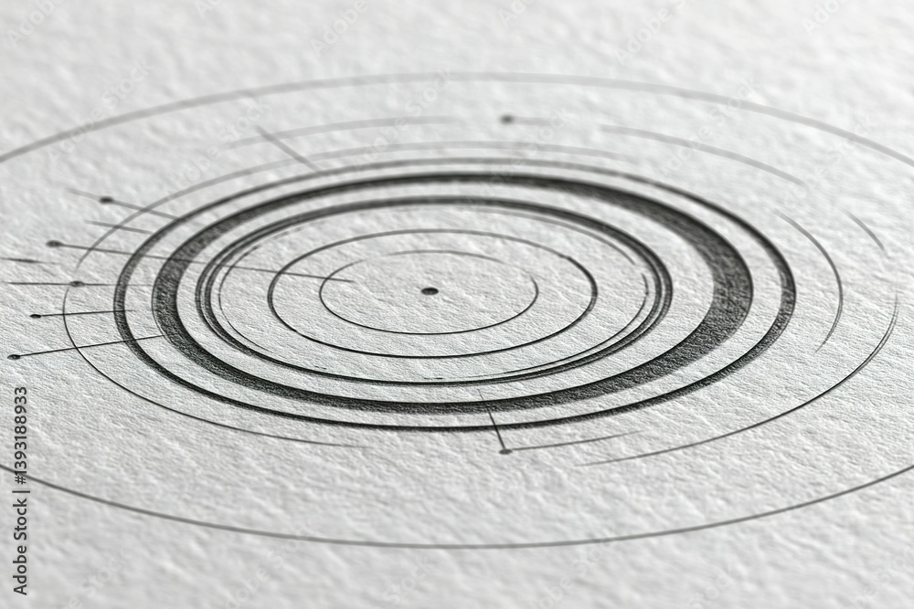 Poster circular patterns of black lines on textured paper showcase artistic design and precision in modern 