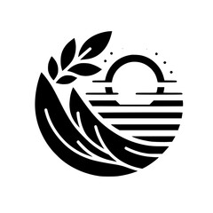 Botanical Sun and Sea Silhouette Logo Design