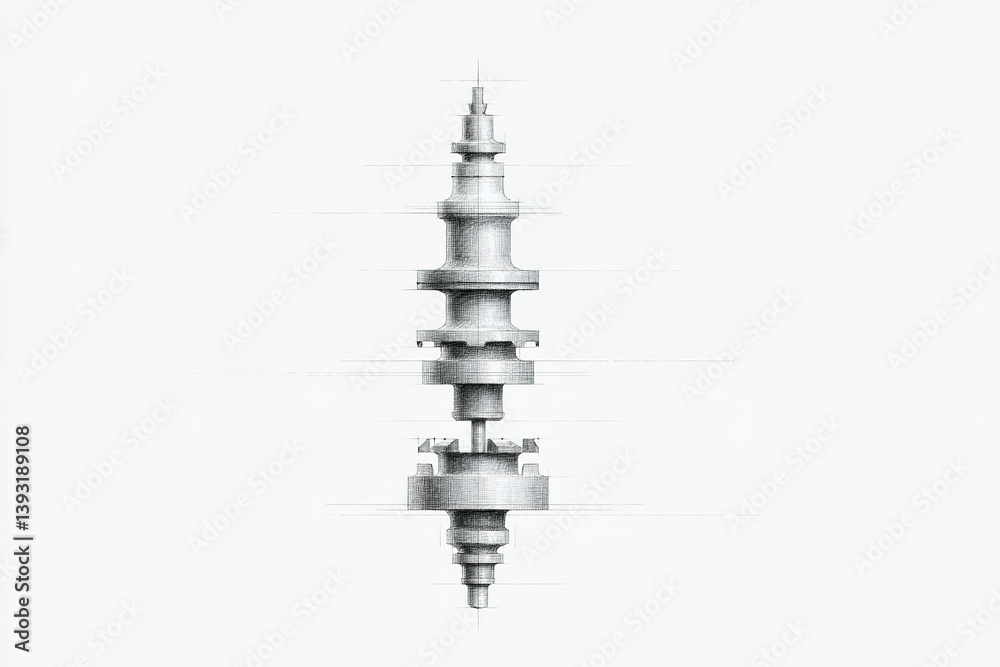 Poster detailed technical drawing of a mechanical component showcasing precise design and engineering