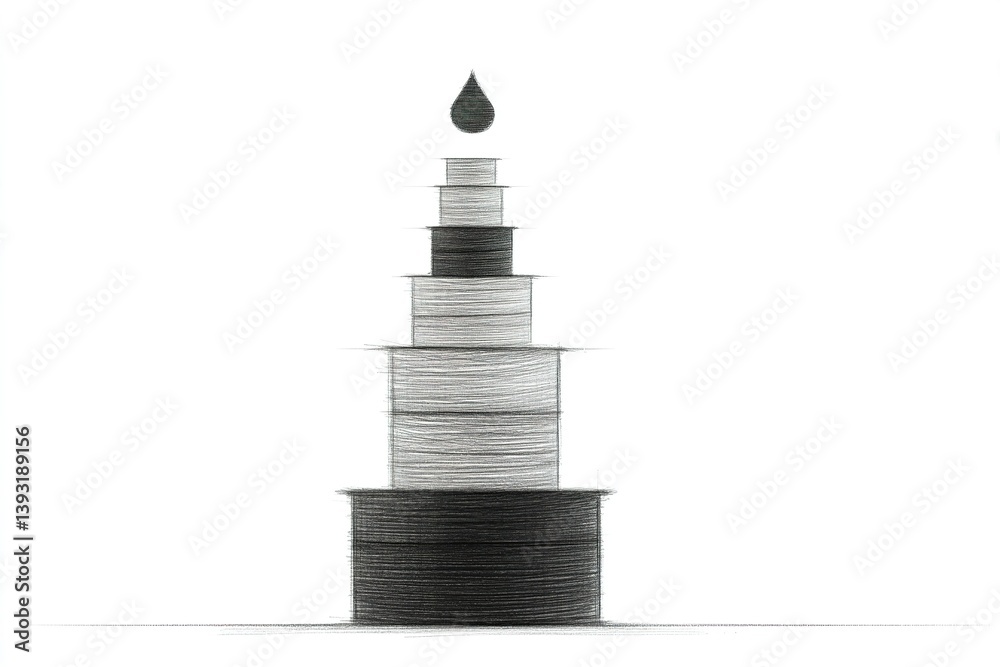 Poster stacked spools of thread creating a visually striking abstract design in monochrome color scheme
