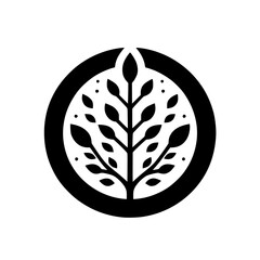 Minimalist Botanical Logo: Circular Tree Symbol in Black and White