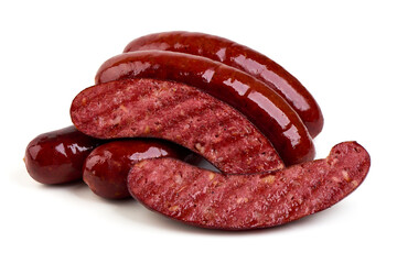 Traditional smoked blood sausages, isolated on white background
