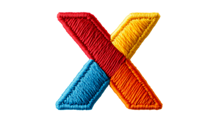 Colorful Fabric Letter X, Isolated Design Element on Transparent Background, cut out transparent