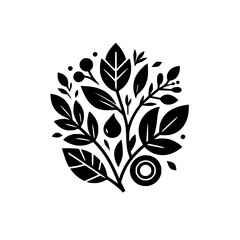 Elegant Botanical Emblem in Black and White, Minimalist Design