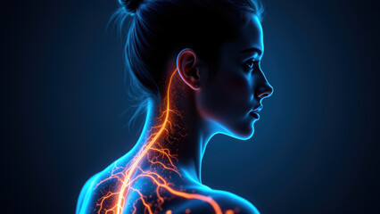 Image depicts a person with VNS (Vagus Nerve Stimulation) showing the internal workings of this medical procedure.