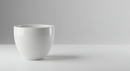 Simple White Ceramic Cup on White Background - Clean, minimalist design. Symbolizes purity, simplicity, elegance, serenity, and modern . Perfect for branding