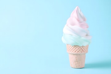 Soft-serve Ice Cream in a Waffle Cone Against a Light Background