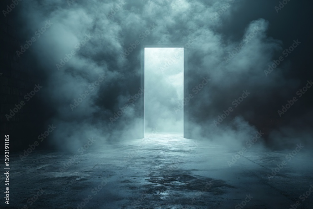 Poster Mysterious Doorway in Smoky Room Light at The End of the Tunnel Conceptual Art : Generative AI