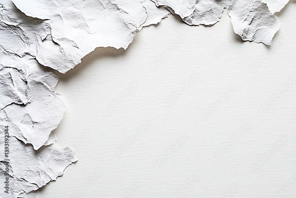 Poster Torn Paper Texture Background Abstract White Crumpled Paper with Rough Edges Blank Space for Creative Design Element : Generative AI