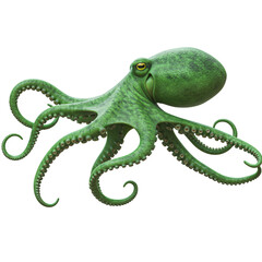 Obraz premium Vibrant 3D Model of a Green Octopus Against Transparent Background