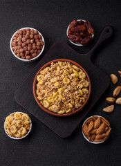 Flakes, chocolate balls and dried fruit for a hearty breakfast