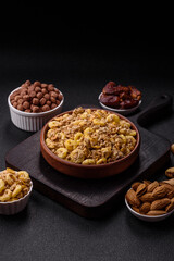 Flakes, chocolate balls and dried fruit for a hearty breakfast