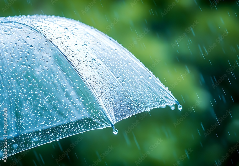 Poster transparent umbrella with raindrops captured in a beautiful outdoor setting : generative ai