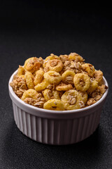 Flakes, chocolate balls and dried fruit for a hearty breakfast