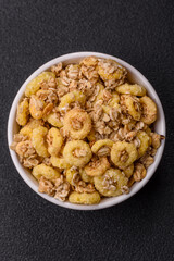Flakes, chocolate balls and dried fruit for a hearty breakfast