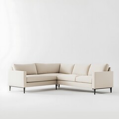 White couch with a black frame is sitting on a white background