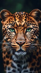 Obraz premium A stunning close up portrait showing a leopards majestic face