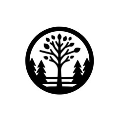 Minimalist Tree and Forest Logo Design in a Circle