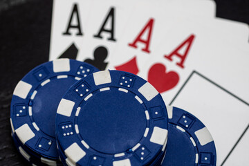 Casino chips and cards on the table. Gambling concept