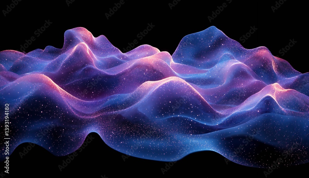 Aufkleber Vibrant and dynamic abstract waves of purple and blue colors with sparkling particles creating a captivating visual : Generative AI