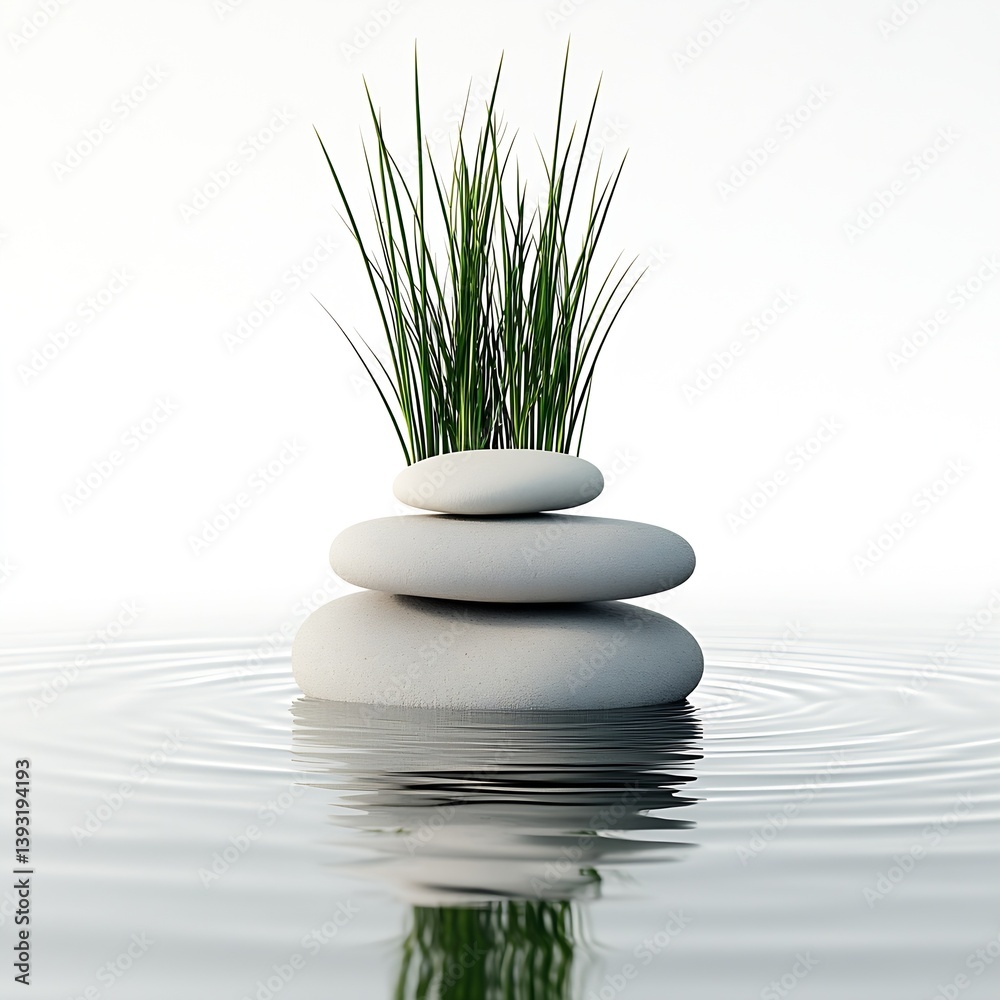 Poster zen garden composition of smooth stones green grass and water ripples with calming reflection for me