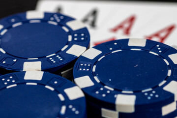 Casino chips and cards on the table. Gambling concept