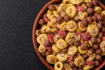 Flakes, chocolate balls and dried fruit for a hearty breakfast