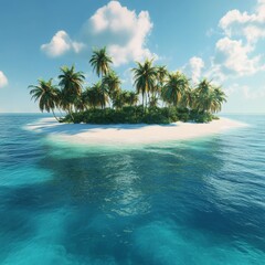 Fototapeta premium image of a vibrant tropical island with crystalclear waters and white sandy beaches isolated on a plain background