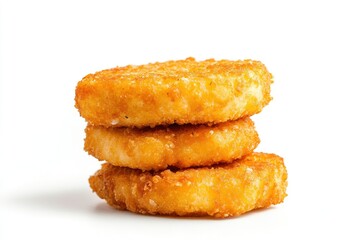 Stack of Crispy Fried Potato Cakes or Hash Browns on White