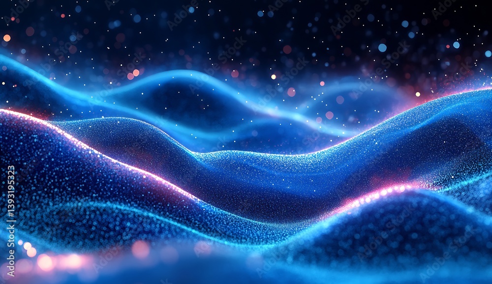 Leinwandbilder Sparkling wave patterns in rich blue tones creating an ethereal and captivating ambiance : Generative AI